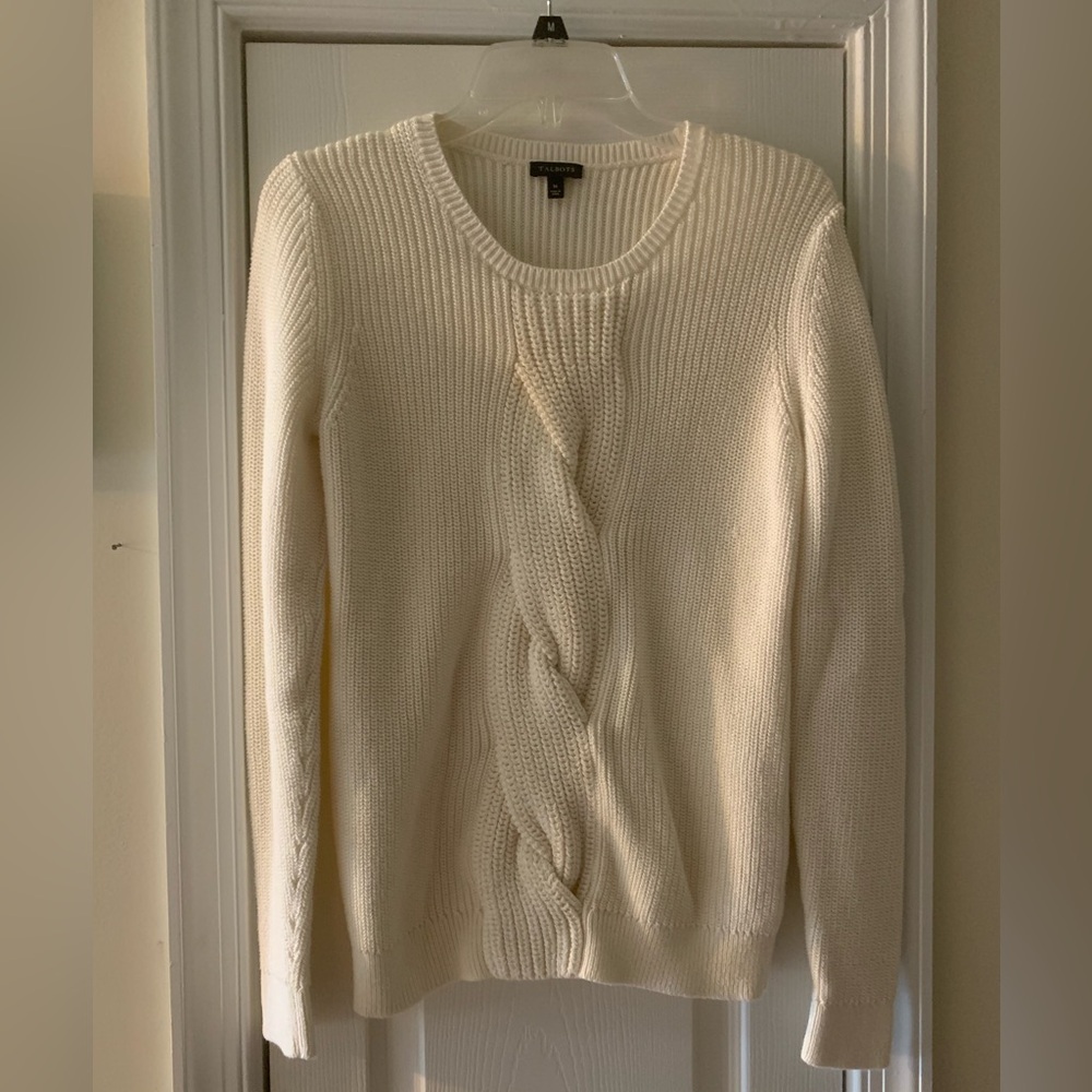 Talbots Cream Crew Neck Sweater Ribbed Knit